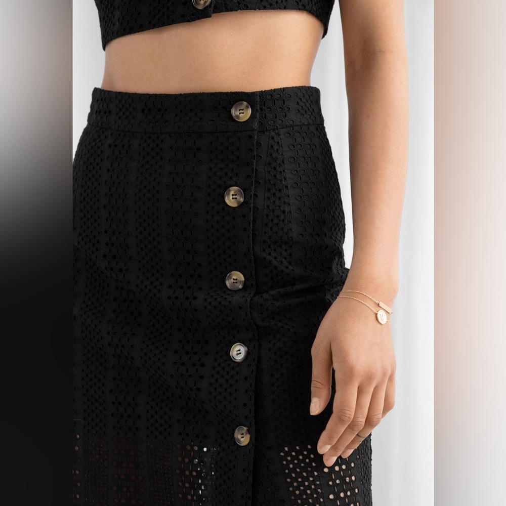 & other Stories Eyelet Midi skirt Black